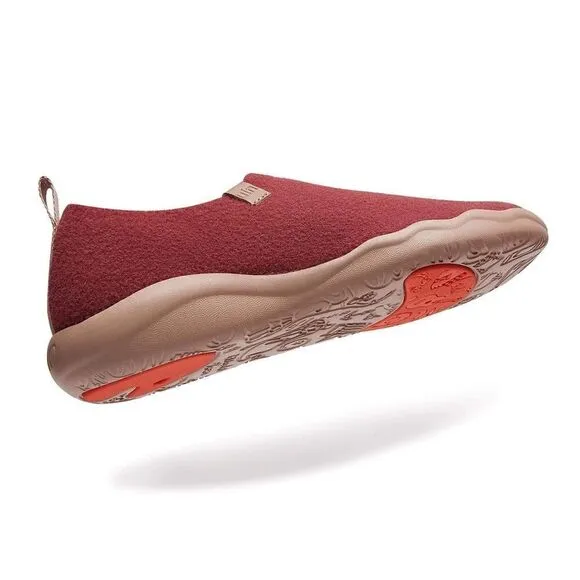 UIN Women's Walking Shoes Slip On Casual Comfort Loafer(Fire Brick Knitted Wool)