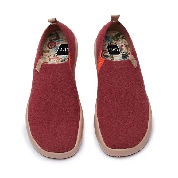 UIN Women's Walking Shoes Slip On Casual Comfort Loafer(Fire Brick Knitted Wool)