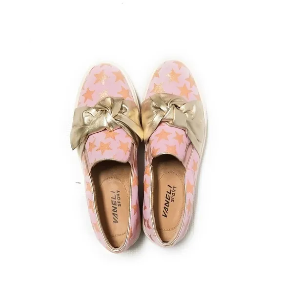 Vaneli Sport Odelet Metallic Star Print Sneakers in Pink &amp; Gold Womens Size 7
