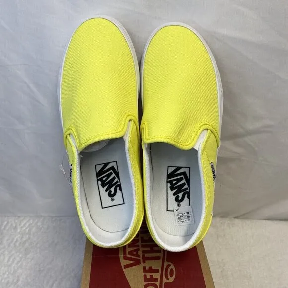 VANS Asher Canvas Casual Slip-On Sneakers Shoes Women Sz 5.5 Neon Yellow/White