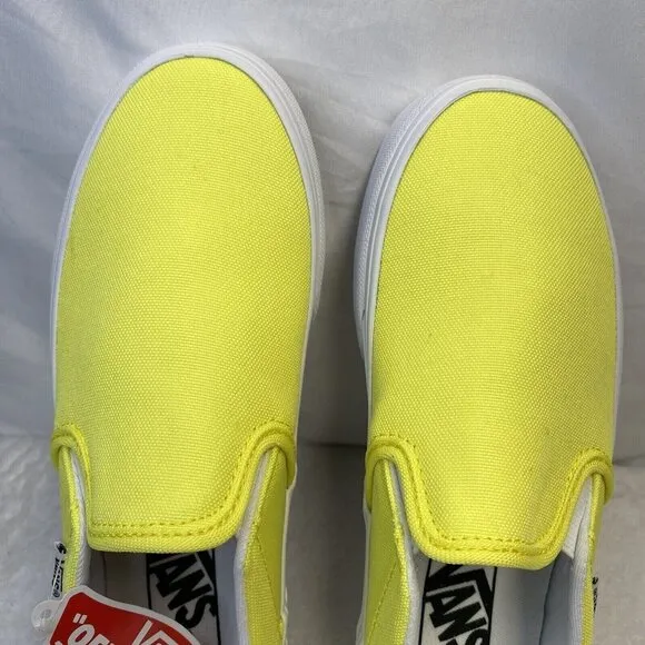 VANS Asher Canvas Casual Slip-On Sneakers Shoes Women Sz 5.5 Neon Yellow/White