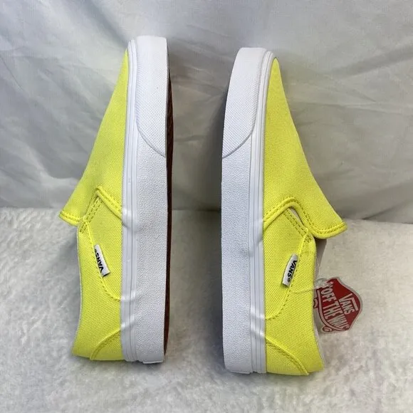 VANS Asher Canvas Casual Slip-On Sneakers Shoes Women Sz 5.5 Neon Yellow/White