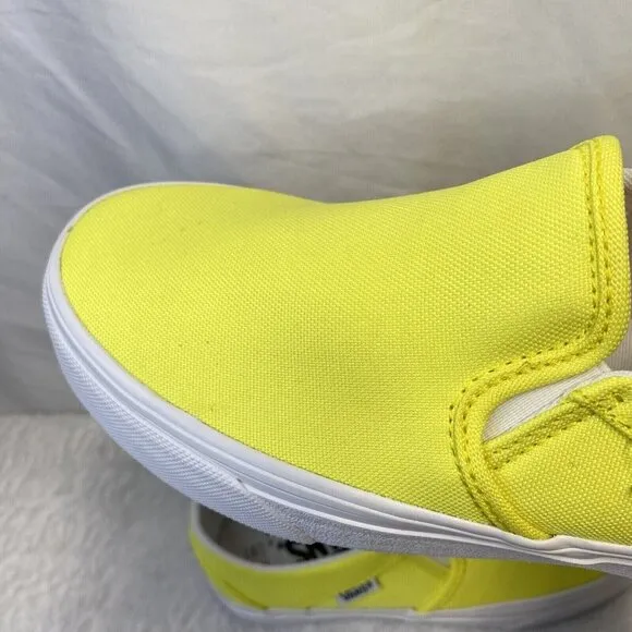 VANS Asher Canvas Casual Slip-On Sneakers Shoes Women Sz 5.5 Neon Yellow/White