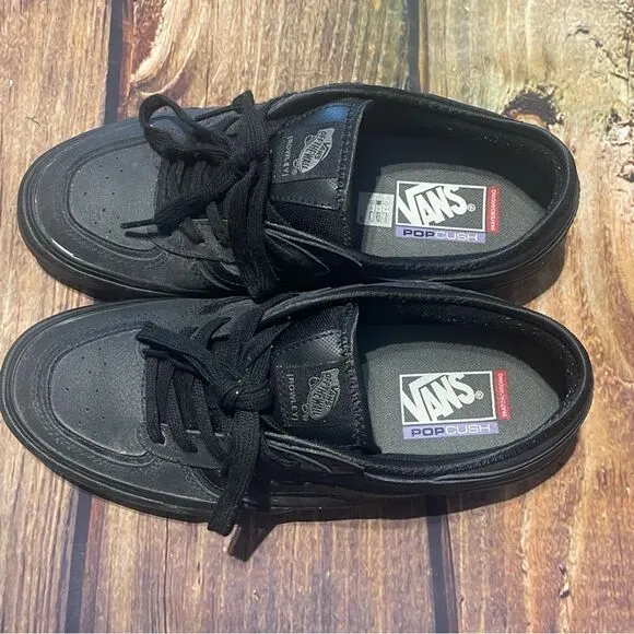 VANS black leather Rowley mens skateboarding shoes Size 9.5 Preowned