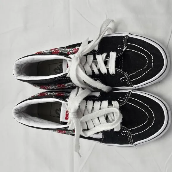 Vans Black Rose Thorn Embroider Old Skool Mid-Top Canvas Sk8 Sneakers W-6.5 M-5