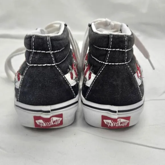 Vans Black Rose Thorn Embroider Old Skool Mid-Top Canvas Sk8 Sneakers W-6.5 M-5