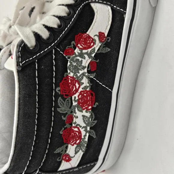 Vans Black Rose Thorn Embroider Old Skool Mid-Top Canvas Sk8 Sneakers W-6.5 M-5