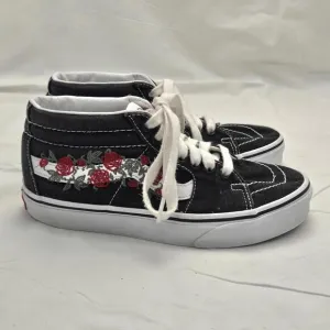 Vans Black Rose Thorn Embroider Old Skool Mid-Top Canvas Sk8 Sneakers W-6.5 M-5