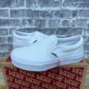 Vans Classic Slip On True White Canvas Shoes VN000ZBUENS Kids Size 12.5 New