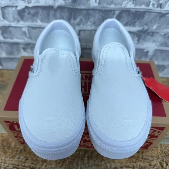 Vans Classic Slip On True White Canvas Shoes VN000ZBUENS Kids Size 12.5 New