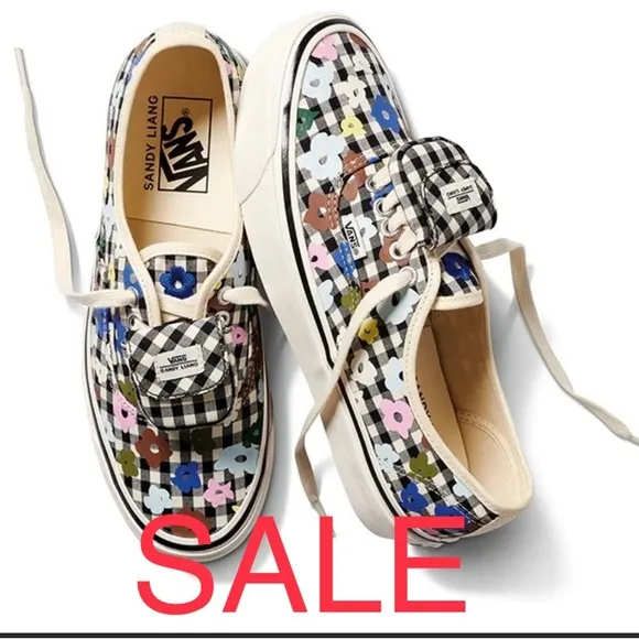 Vans low tops Sandy Liang sneakers floral &amp; gingham black white with mini purse