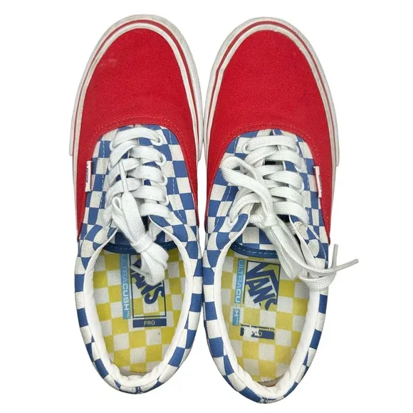 Vans | Men | UltraCush HD Pro Red Blue Checkered Skater Shoes | Size 7