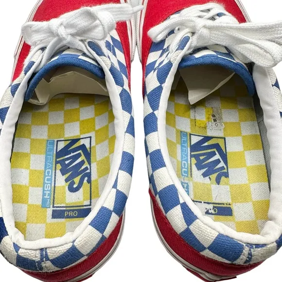 Vans | Men | UltraCush HD Pro Red Blue Checkered Skater Shoes | Size 7