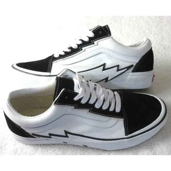 Vans Men's Old Skool Bolt 2 Tone Black True White Canvas Suede Shoes Sizes NIB