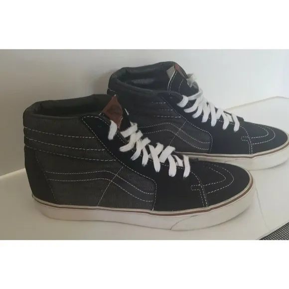 Vans Off The Wall Black Mixed Media Suede High Top Skate Shoes Mens Sz 8.5