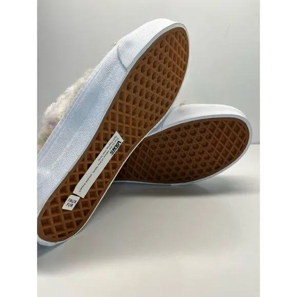 Vans Old Skool Mule (Soft Plaid) Marshmallow Faux Fur Shoes Women Sz 6.5 Men 5