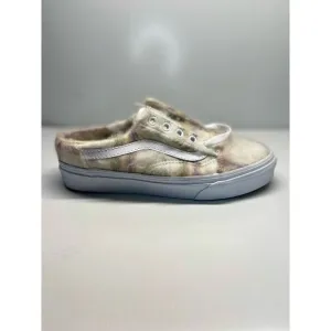 Vans Old Skool Mule (Soft Plaid) Marshmallow Faux Fur Shoes Women Sz 6.5 Men 5