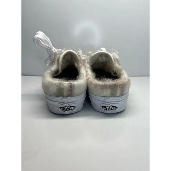Vans Old Skool Mule (Soft Plaid) Marshmallow Faux Fur Shoes Women Sz 6.5 Men 5