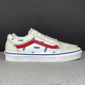 Vans Old Skool Women's Size 6.5 White Red Suede Canvas Lace Up Sneakers Shoes