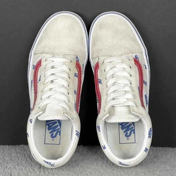 Vans Old Skool Women's Size 6.5 White Red Suede Canvas Lace Up Sneakers Shoes