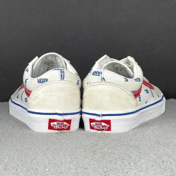 Vans Old Skool Women's Size 6.5 White Red Suede Canvas Lace Up Sneakers Shoes