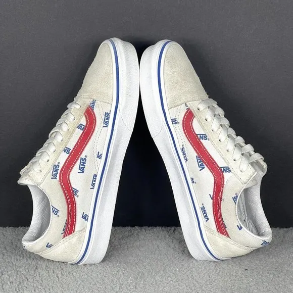 Vans Old Skool Women's Size 6.5 White Red Suede Canvas Lace Up Sneakers Shoes