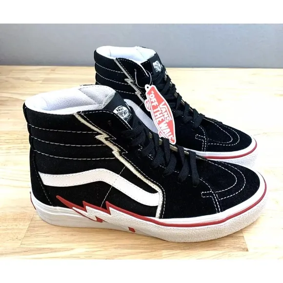 Vans Sk8-Hi Bolt Hi Top Sneakers Black/Racing Red Men's Size 7 Women’s 8.5