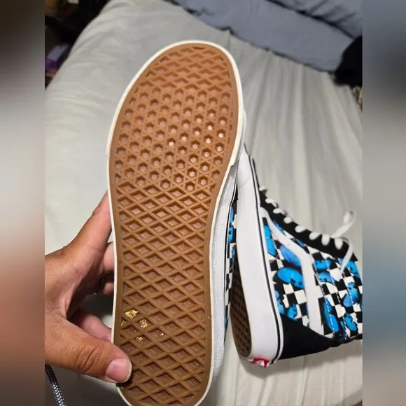 VANS SK8-HI Suede Canvas Blue Butterflies Black White Checkered Shoes Unisex