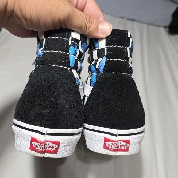 VANS SK8-HI Suede Canvas Blue Butterflies Black White Checkered Shoes Unisex