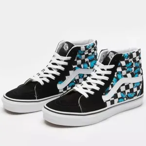 VANS SK8-HI Suede Canvas Blue Butterflies Black White Checkered Shoes Unisex