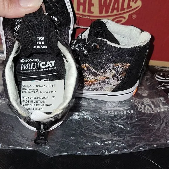 VANS Sk8-Hi Zip ProjectCAT Protect Tigers Discovery Rare ComfyCush Shoes Size 5