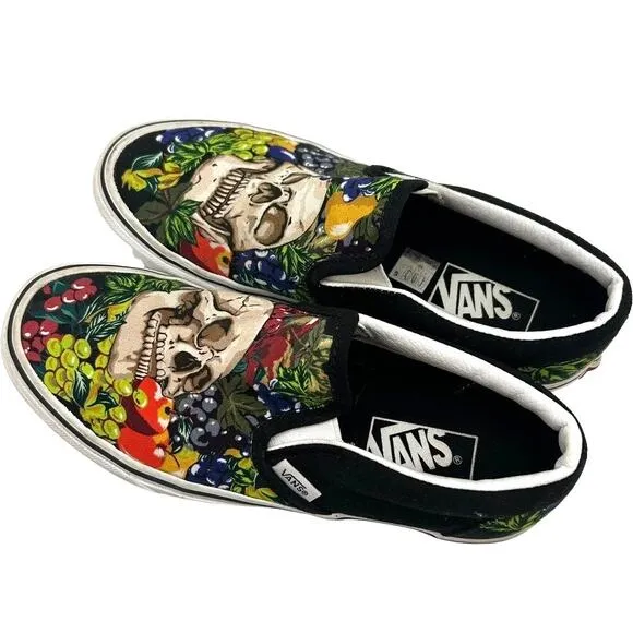 VANS Skull &amp; Fruit Classic Canvas Shoes Women's 7 Men's 5.5 Indie Skater Slip-on