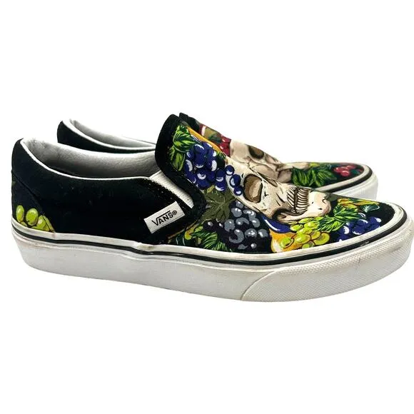 VANS Skull &amp; Fruit Classic Canvas Shoes Women's 7 Men's 5.5 Indie Skater Slip-on