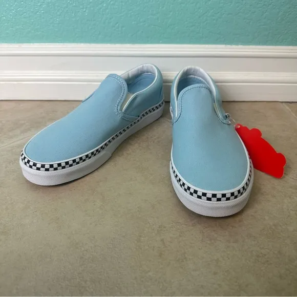 Vans Slip-On Cool Blue &amp; Checkerboard Skate Shoes