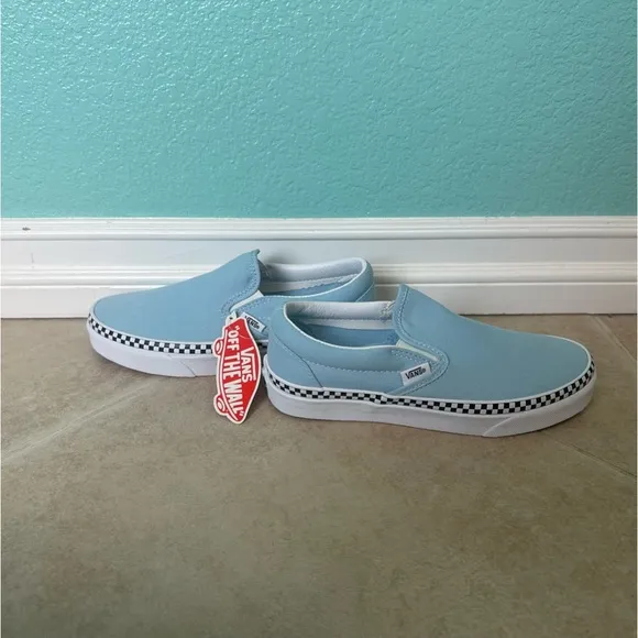 Vans Slip-On Cool Blue &amp; Checkerboard Skate Shoes