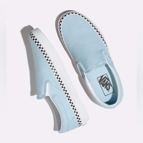 Vans Slip-On Cool Blue &amp; Checkerboard Skate Shoes
