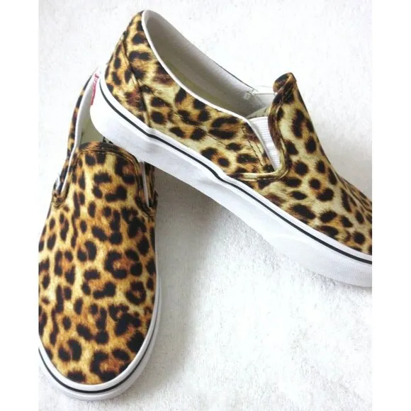 Vans Women's Classic Slip On Leopard Black True White Canvas Shoes Sizes NIB