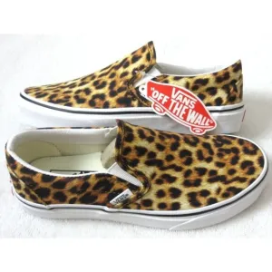 Vans Women's Classic Slip On Leopard Black True White Canvas Shoes Sizes NIB