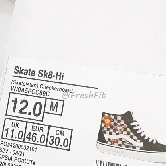 🆕Vans x Skateistan Skate Sk8-Hi Checkerboard Shoes Black/White Mens 12