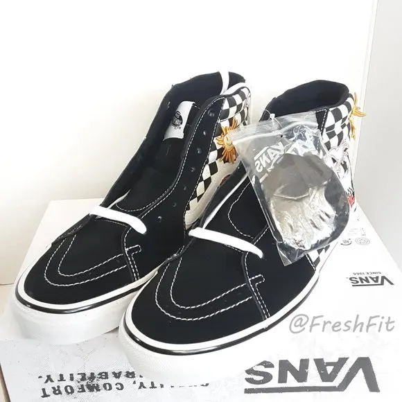🆕Vans x Skateistan Skate Sk8-Hi Checkerboard Shoes Black/White Mens 12