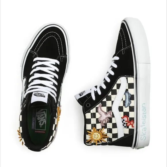 🆕Vans x Skateistan Skate Sk8-Hi Checkerboard Shoes Black/White Mens 12