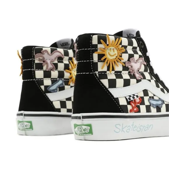 🆕Vans x Skateistan Skate Sk8-Hi Checkerboard Shoes Black/White Mens 12