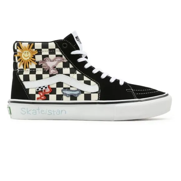 🆕Vans x Skateistan Skate Sk8-Hi Checkerboard Shoes Black/White Mens 12