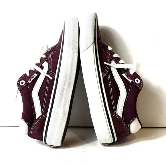VANS ROWAN PRO Men 7.5 Pop Cush Burgundy Suede/Canvas Skate Shoe Lace Up Low Top