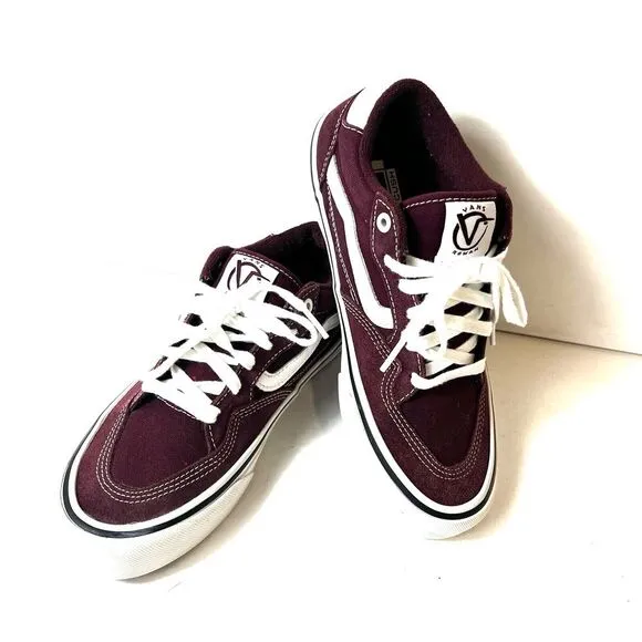 VANS ROWAN PRO Men 7.5 Pop Cush Burgundy Suede/Canvas Skate Shoe Lace Up Low Top