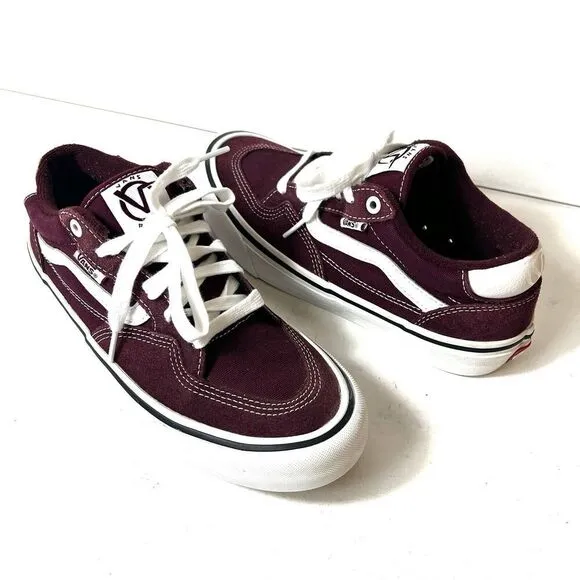 VANS ROWAN PRO Men 7.5 Pop Cush Burgundy Suede/Canvas Skate Shoe Lace Up Low Top