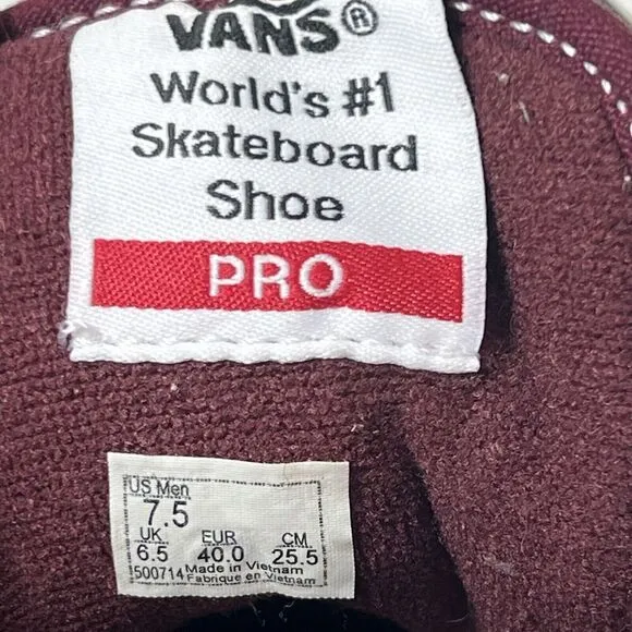 VANS ROWAN PRO Men 7.5 Pop Cush Burgundy Suede/Canvas Skate Shoe Lace Up Low Top