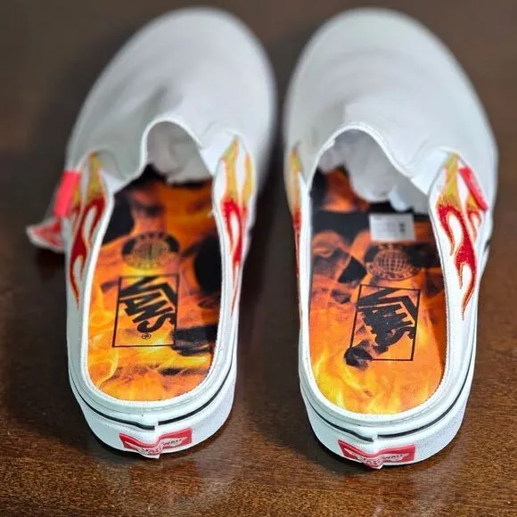 Vans X A$AP Worldwide Slip On White Shoes Mules Flames ASAP Rocky Collab Size 7