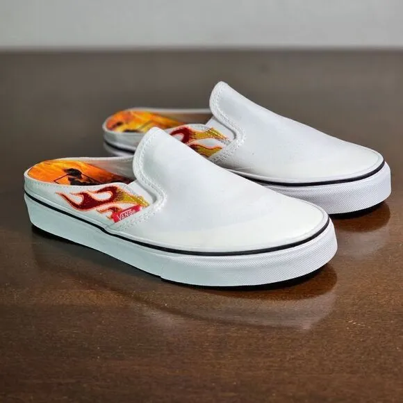 Vans X A$AP Worldwide Slip On White Shoes Mules Flames ASAP Rocky Collab Size 7