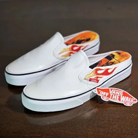 Vans X A$AP Worldwide Slip On White Shoes Mules Flames ASAP Rocky Collab Size 7